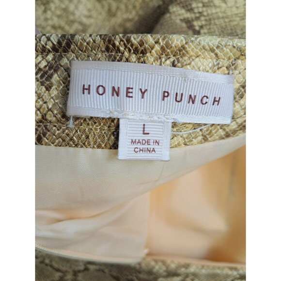 Honey Punch Gold Snake Print Faux Leather Zip Mini Skirt Womens Large - Picture 8 of 9